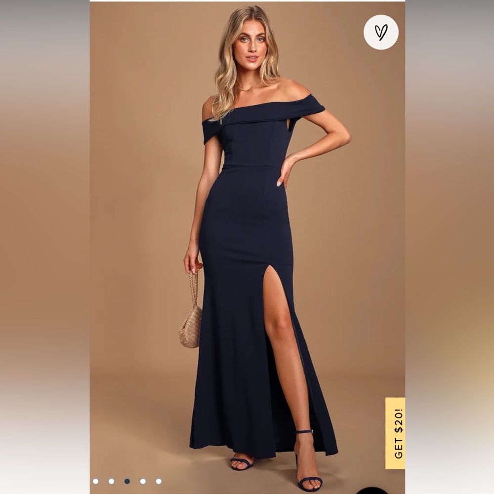 Lulu’s Aveline Navy Blue Off-the-Shoulder Maxi Dress Size Small